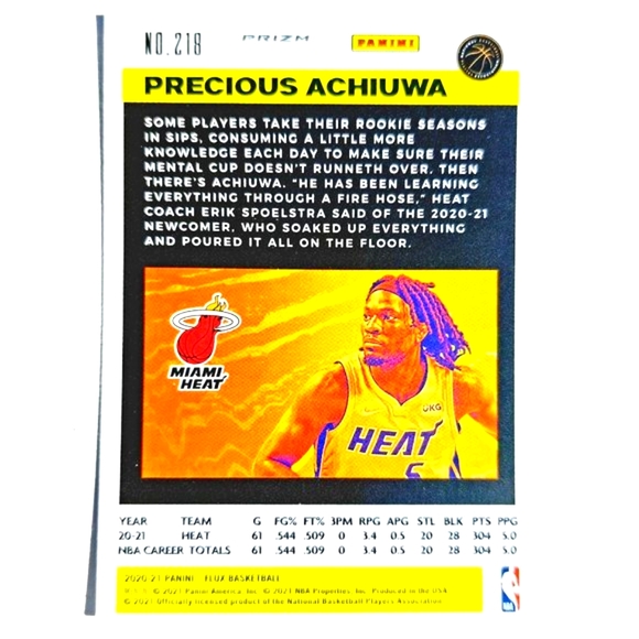 Miami Heat (Precious Achiuwa) - BKBL [16_PA1] - Rookie Card (RC) - Picture 3 of 3